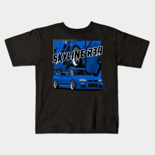 Nissan Skyline r34 GTR Blue, JDM Car Kids T-Shirt